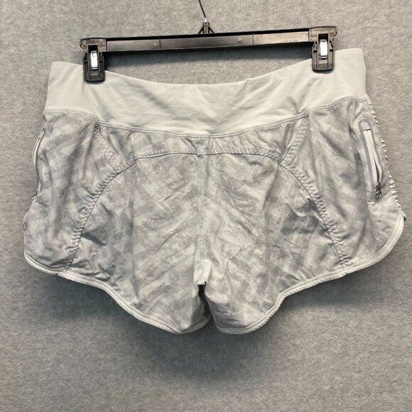 Lululemon Run Bright At Night Shorts Womens 12 Gray Blazer Print / White W7511S - Picture 5 of 11